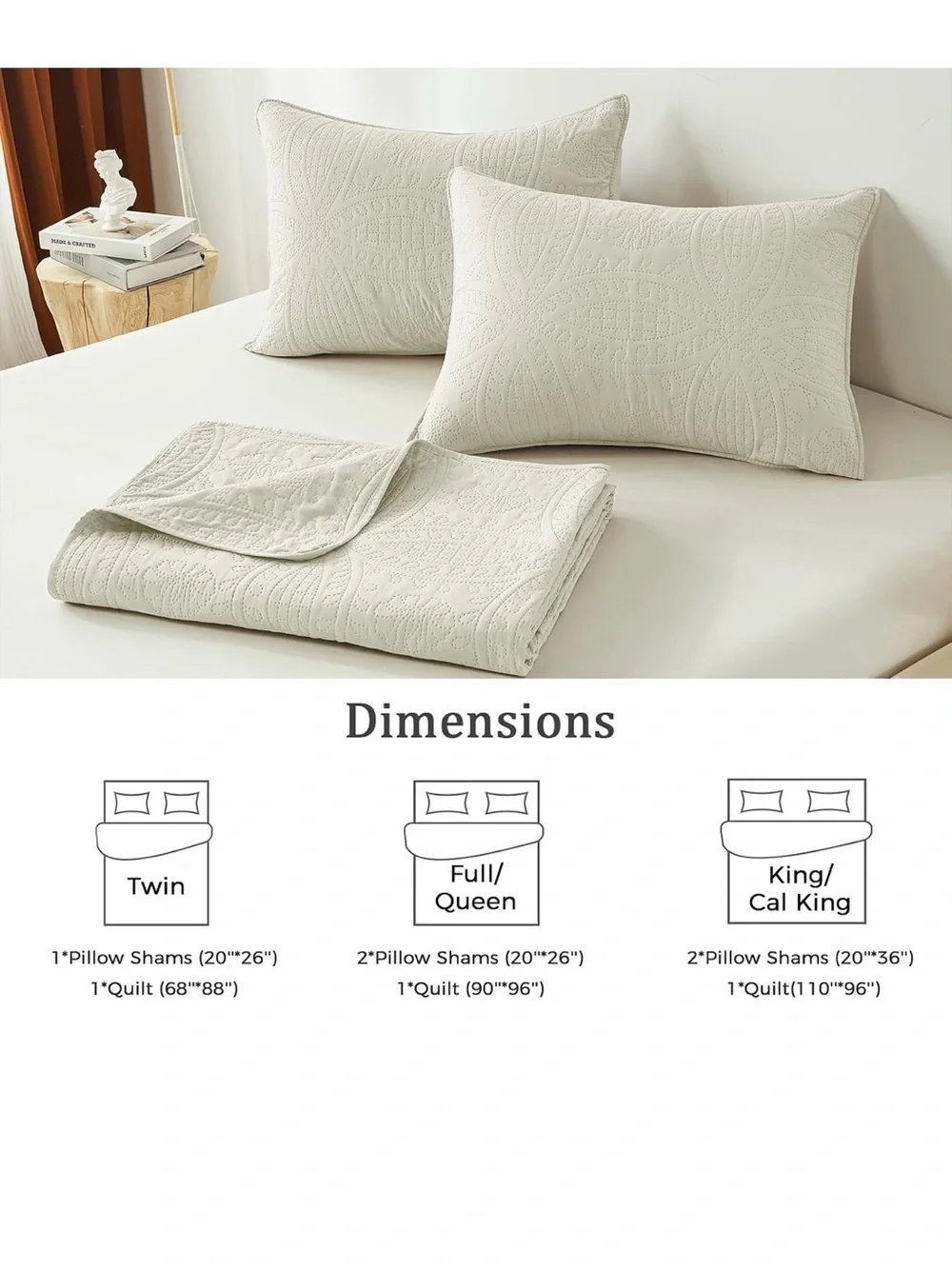 New Open Bag Full/Queen akkialla Quilt Set,Cream Lightweight Bedspread
